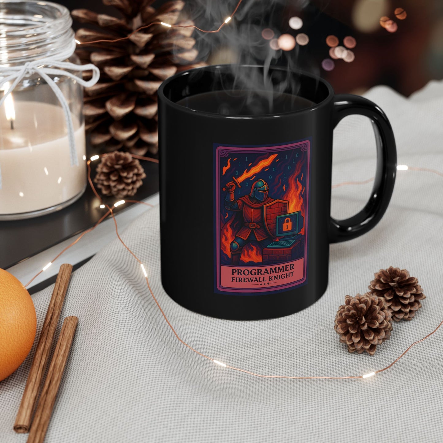 Funny Programmer Mug Black - Firewall Knight Coffee Cup - Cybersecurity Gift for Him - Coding Mug for Developer - Geeky Tech Gift