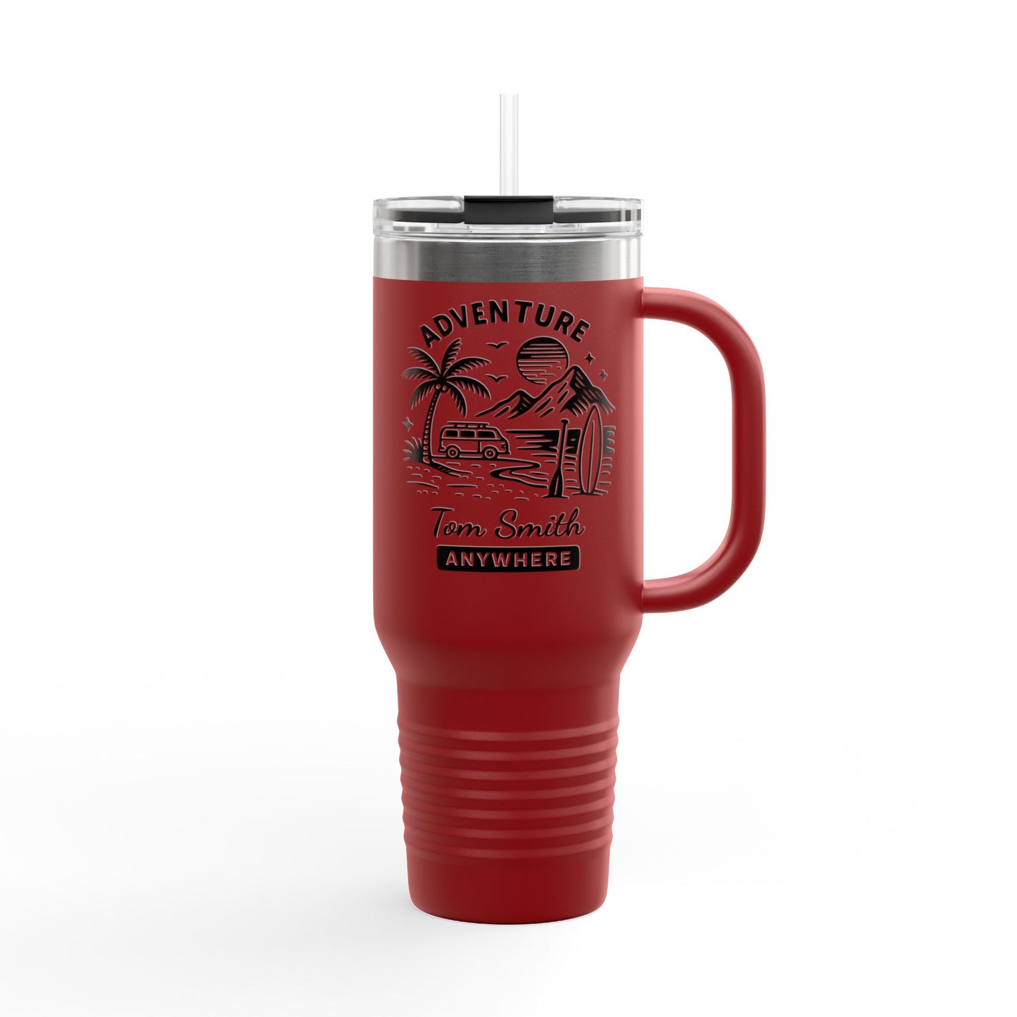 Personalized 40oz Travel Tumbler with Straw - Insulated Stainless Steel Water Cup - Custom Name Adventure Mug Gift