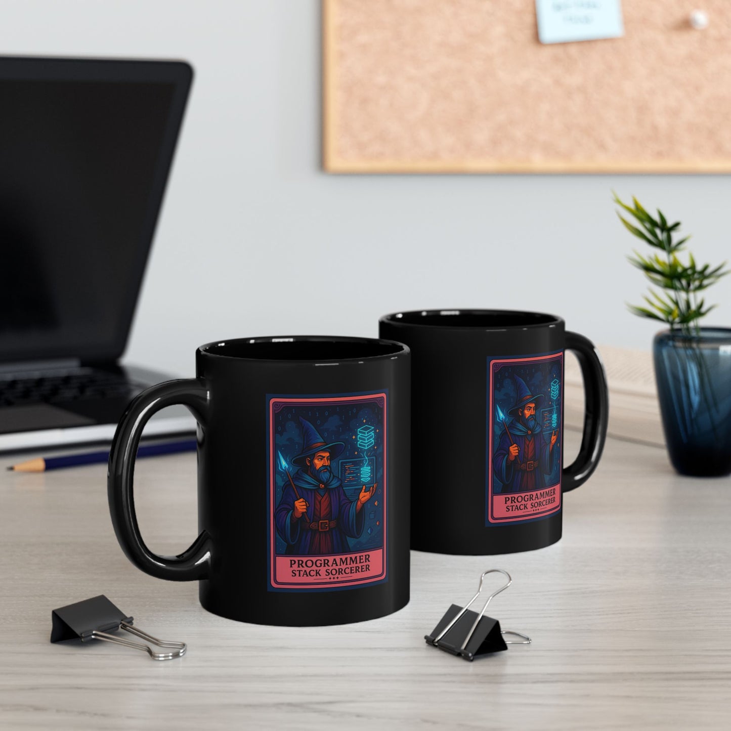 Programmer Gift Mug Black, Stack Sorcerer Coffee Cup - Funny Coding Gift for Him or Her - Developer Mug for Software Engineer