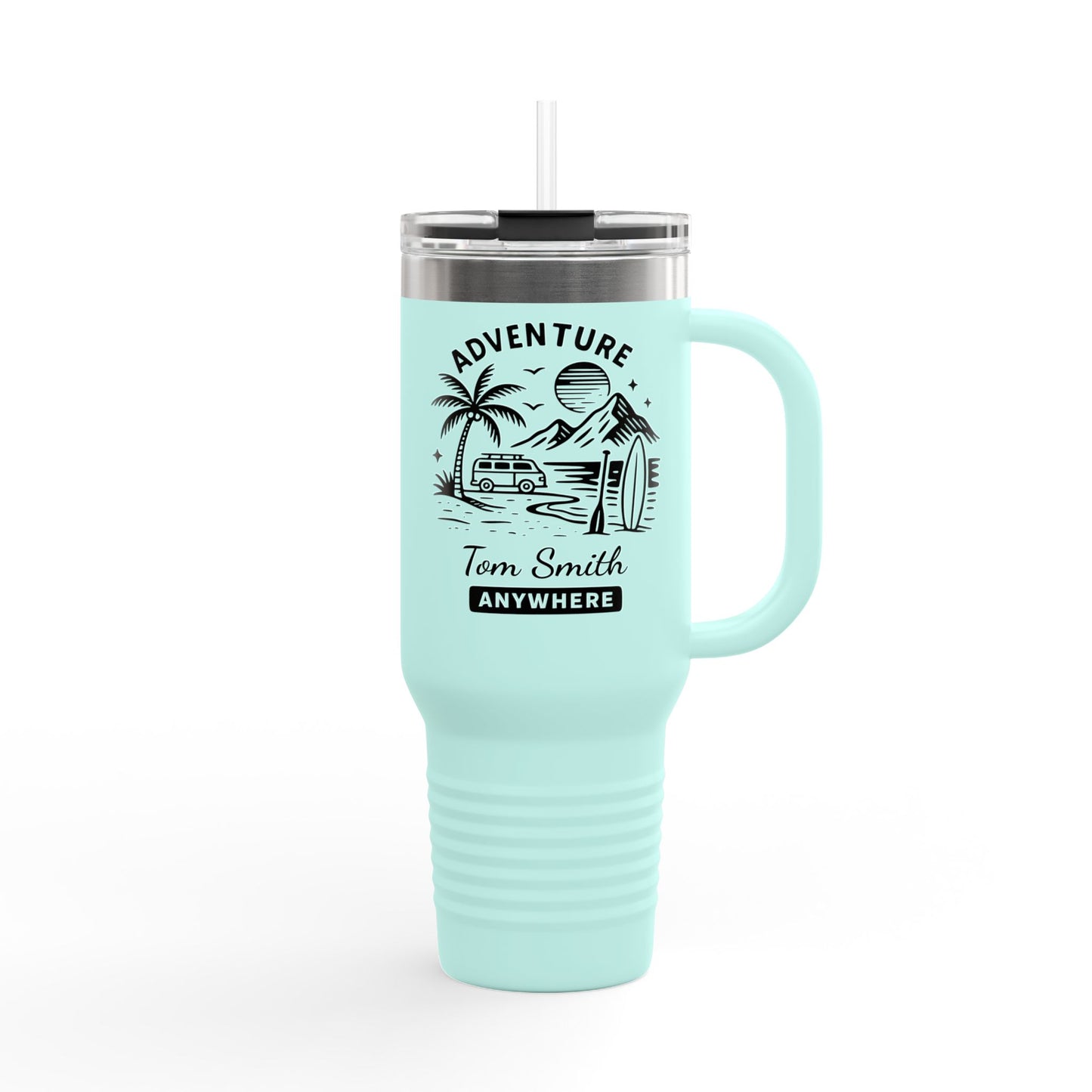Personalized 40oz Travel Tumbler with Straw - Insulated Stainless Steel Water Cup - Custom Name Adventure Mug Gift