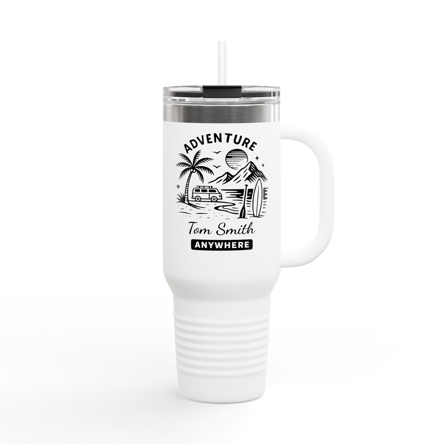 Personalized 40oz Travel Tumbler with Straw - Insulated Stainless Steel Water Cup - Custom Name Adventure Mug Gift
