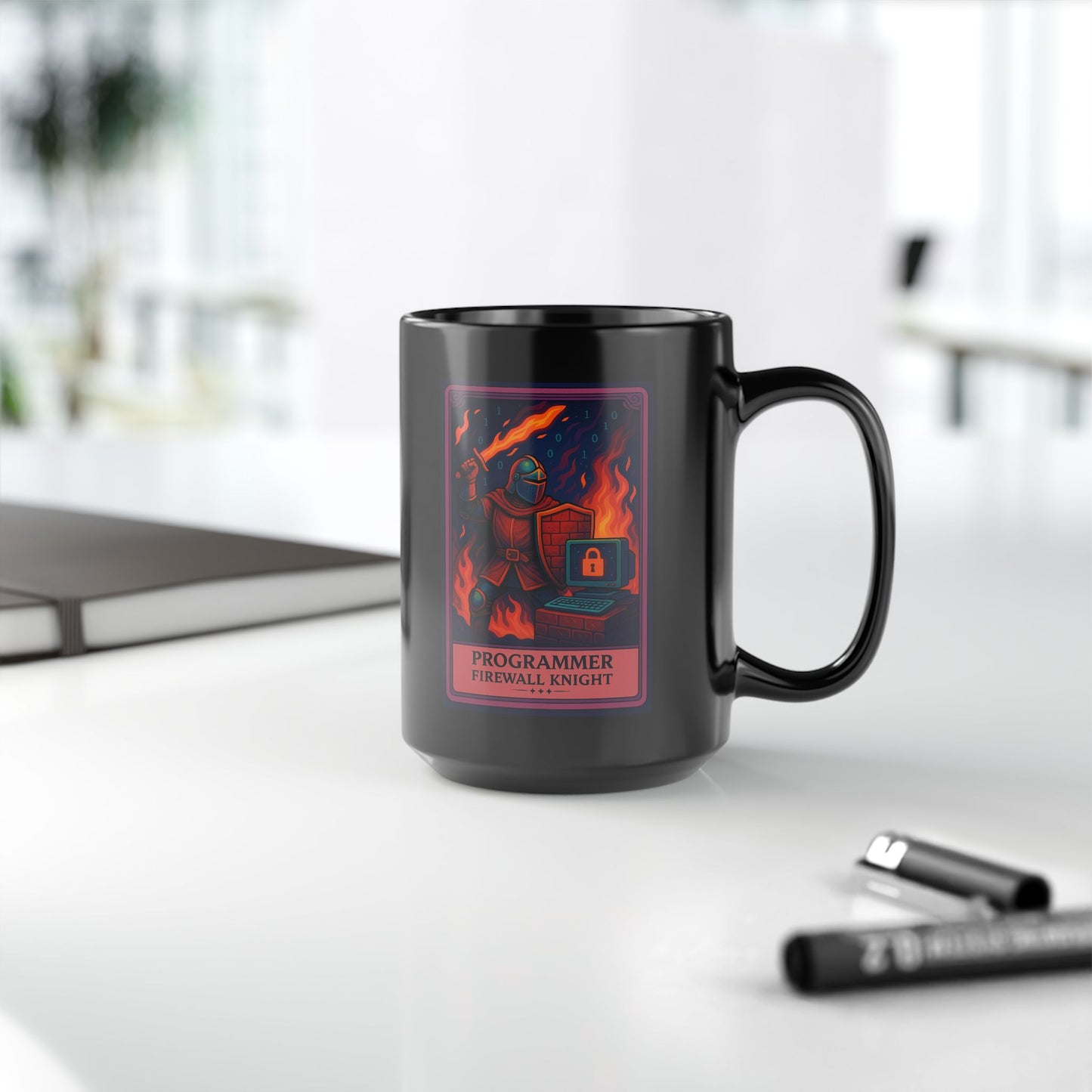 Funny Programmer Mug Black - Firewall Knight Coffee Cup - Cybersecurity Gift for Him - Coding Mug for Developer - Geeky Tech Gift