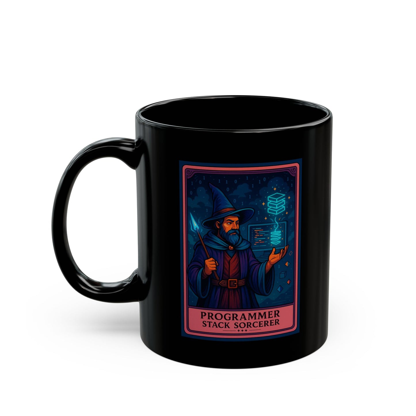Programmer Gift Mug Black, Stack Sorcerer Coffee Cup - Funny Coding Gift for Him or Her - Developer Mug for Software Engineer