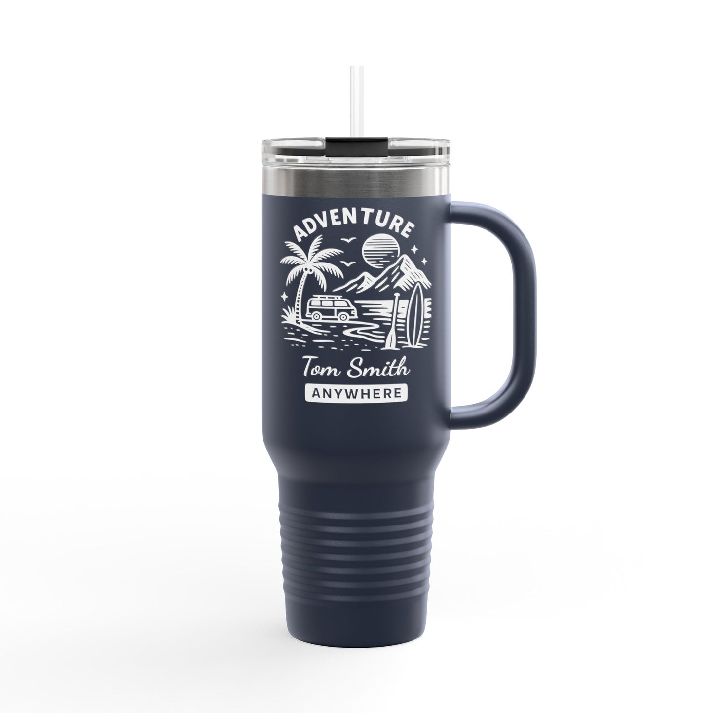 Personalized 40oz Travel Tumbler with Straw - Insulated Stainless Steel Water Cup - Custom Name Adventure Mug Gift