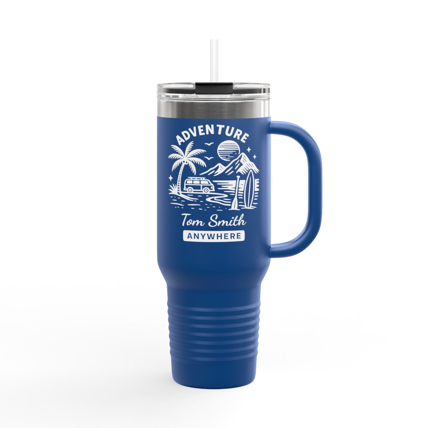 Personalized 40oz Travel Tumbler with Straw - Insulated Stainless Steel Water Cup - Custom Name Adventure Mug Gift