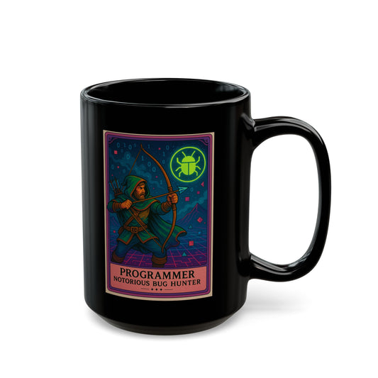 Funny Programmer Mug Black - Notorious Bug Hunter Coffee Cup - Coding Gift for Developer - Software Engineer Mug - Geek Tech Gift for Him