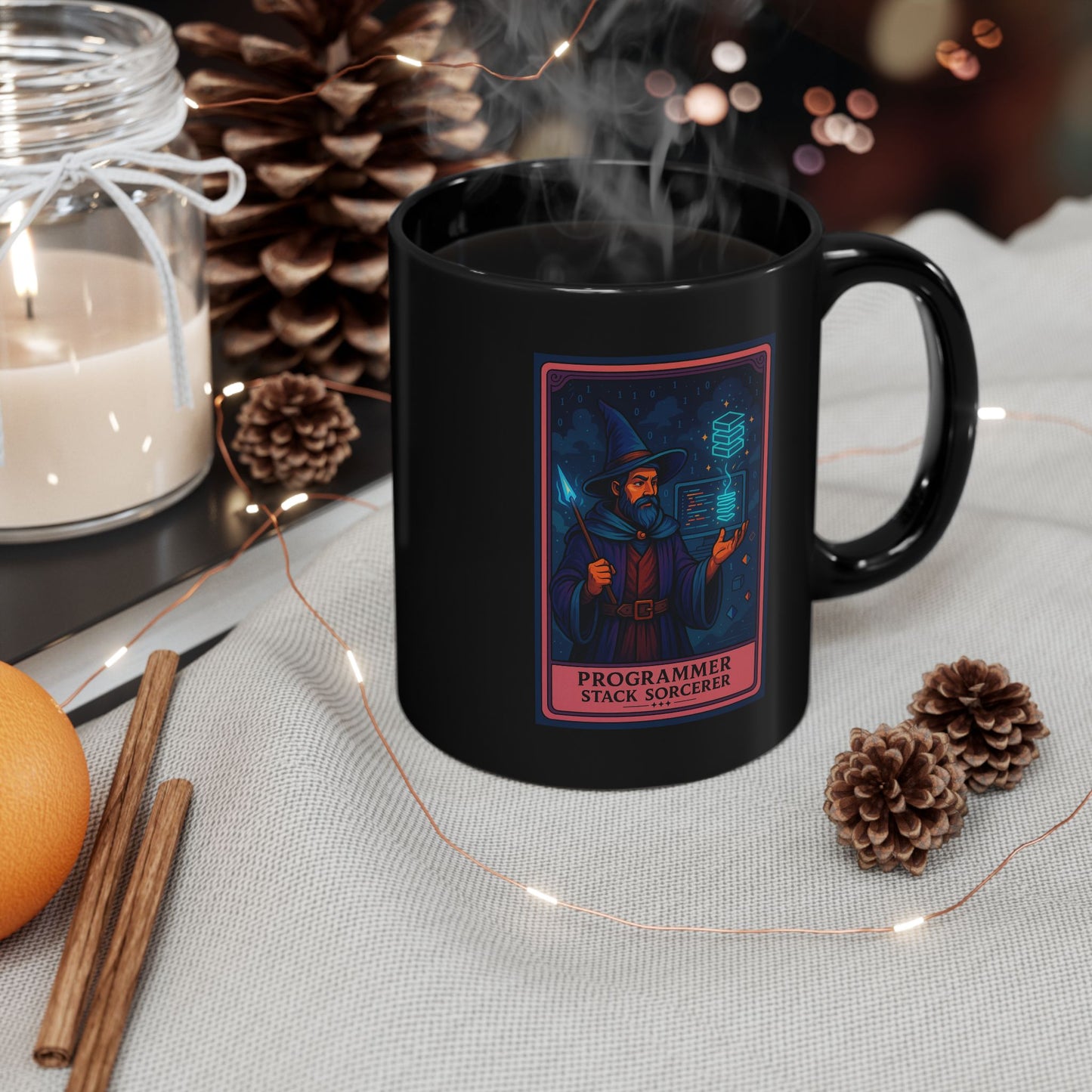 Programmer Gift Mug Black, Stack Sorcerer Coffee Cup - Funny Coding Gift for Him or Her - Developer Mug for Software Engineer