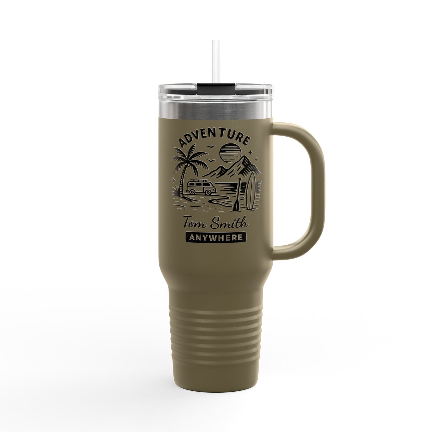 Personalized 40oz Travel Tumbler with Straw - Insulated Stainless Steel Water Cup - Custom Name Adventure Mug Gift