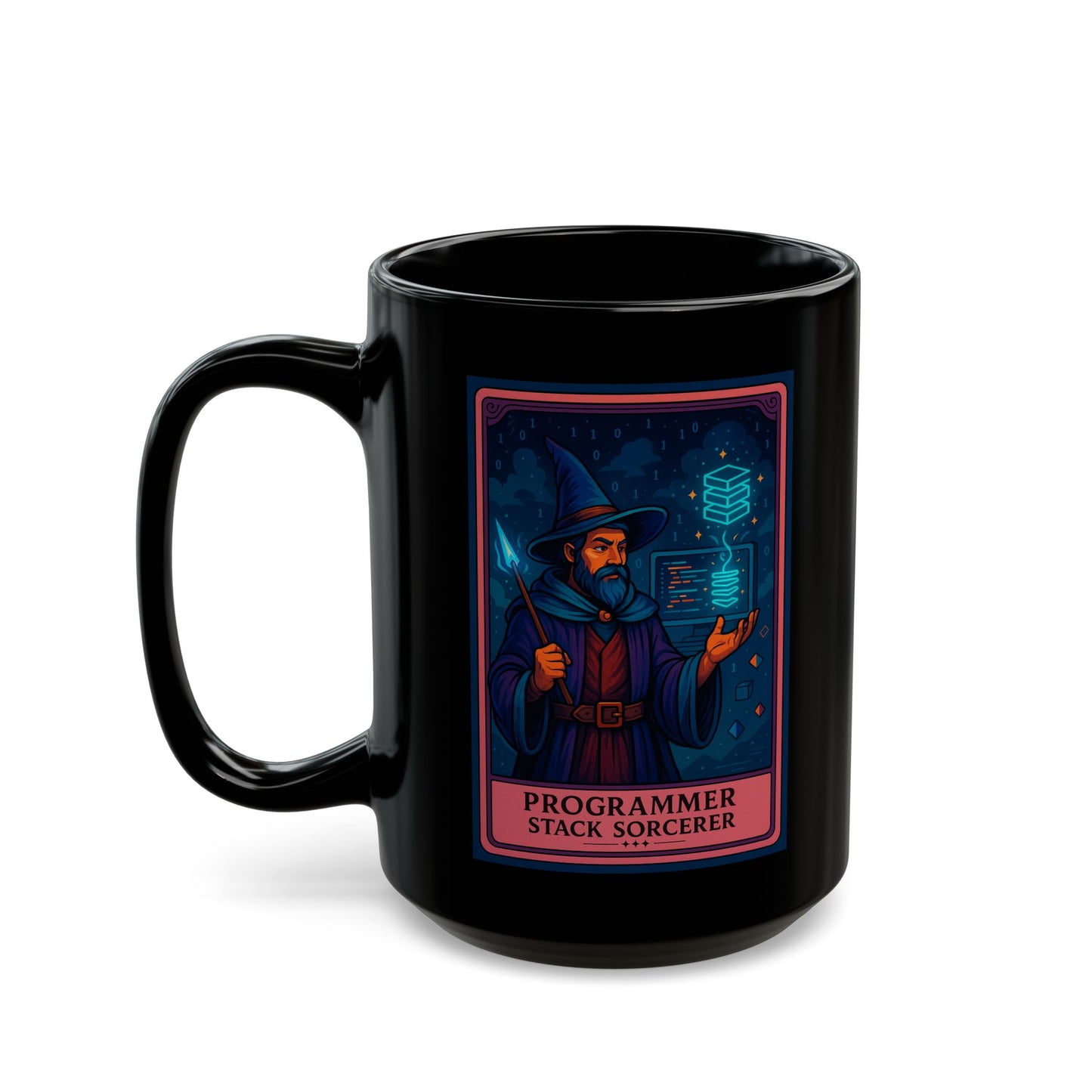 Programmer Gift Mug Black, Stack Sorcerer Coffee Cup - Funny Coding Gift for Him or Her - Developer Mug for Software Engineer