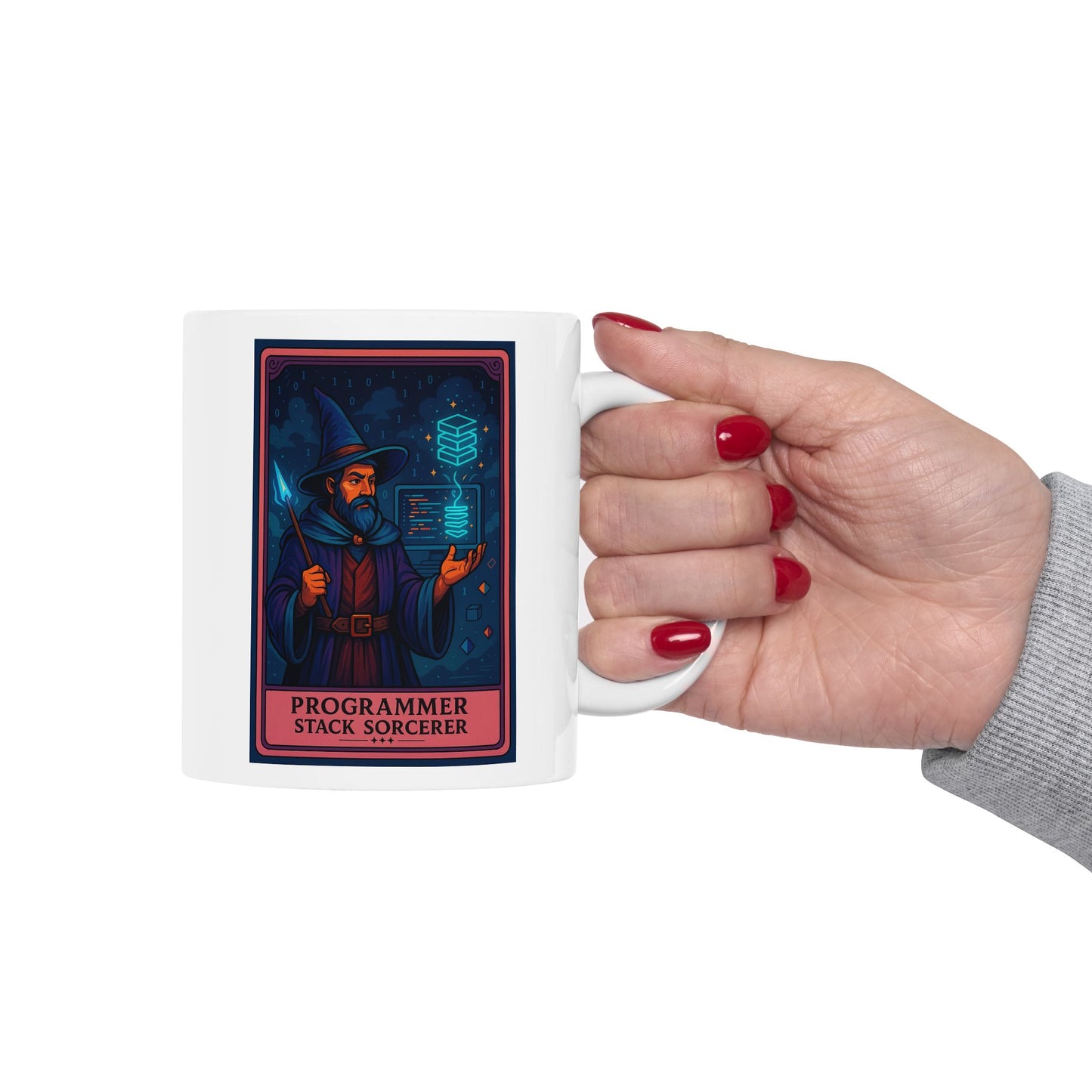 Programmer Gift Mug White, Stack Sorcerer Coffee Cup - Funny Coding Gift for Him or Her - Developer Mug for Software Engineer