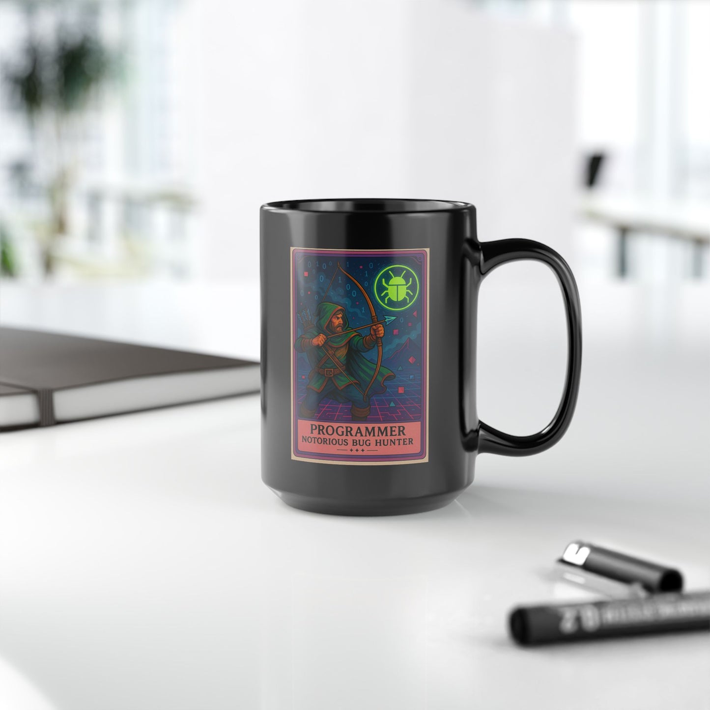 Funny Programmer Mug Black - Notorious Bug Hunter Coffee Cup - Coding Gift for Developer - Software Engineer Mug - Geek Tech Gift for Him