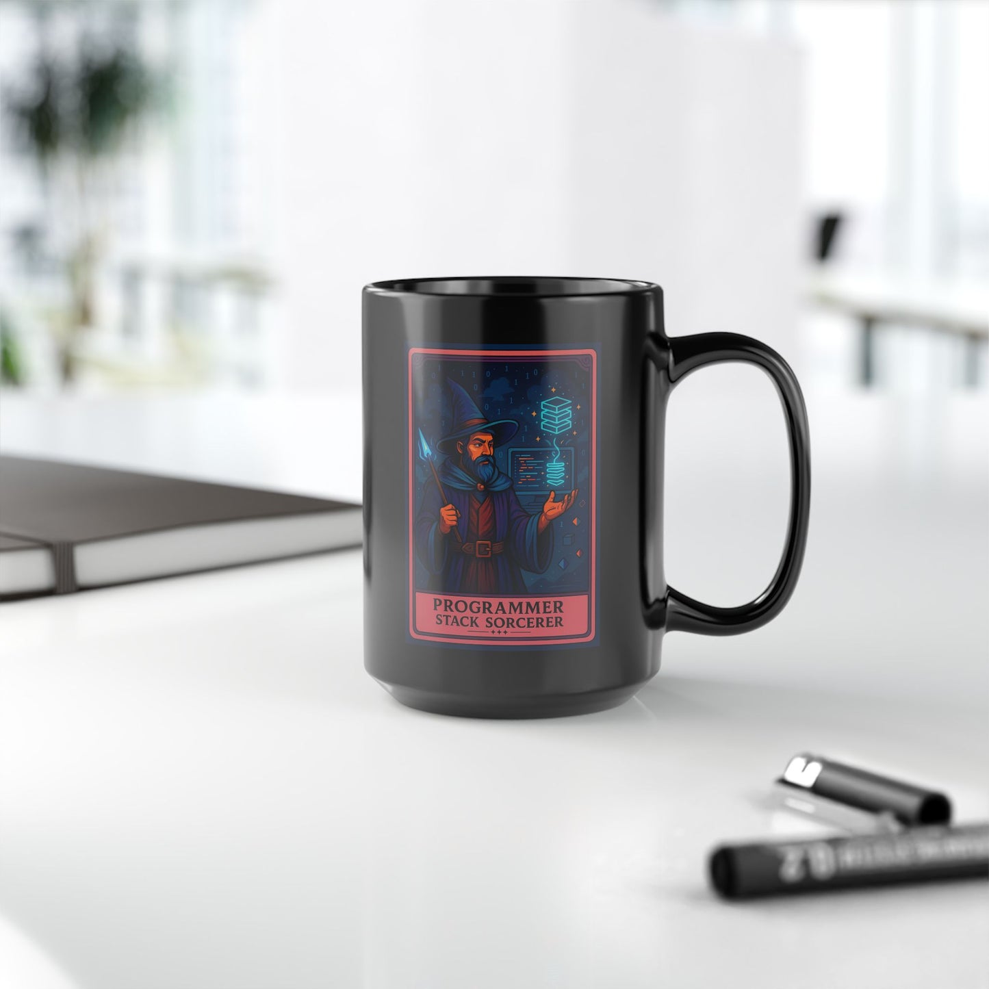 Programmer Gift Mug Black, Stack Sorcerer Coffee Cup - Funny Coding Gift for Him or Her - Developer Mug for Software Engineer
