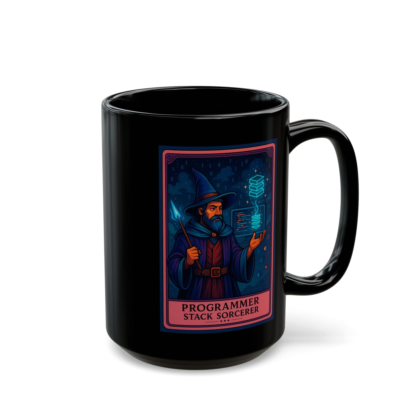 Programmer Gift Mug Black, Stack Sorcerer Coffee Cup - Funny Coding Gift for Him or Her - Developer Mug for Software Engineer