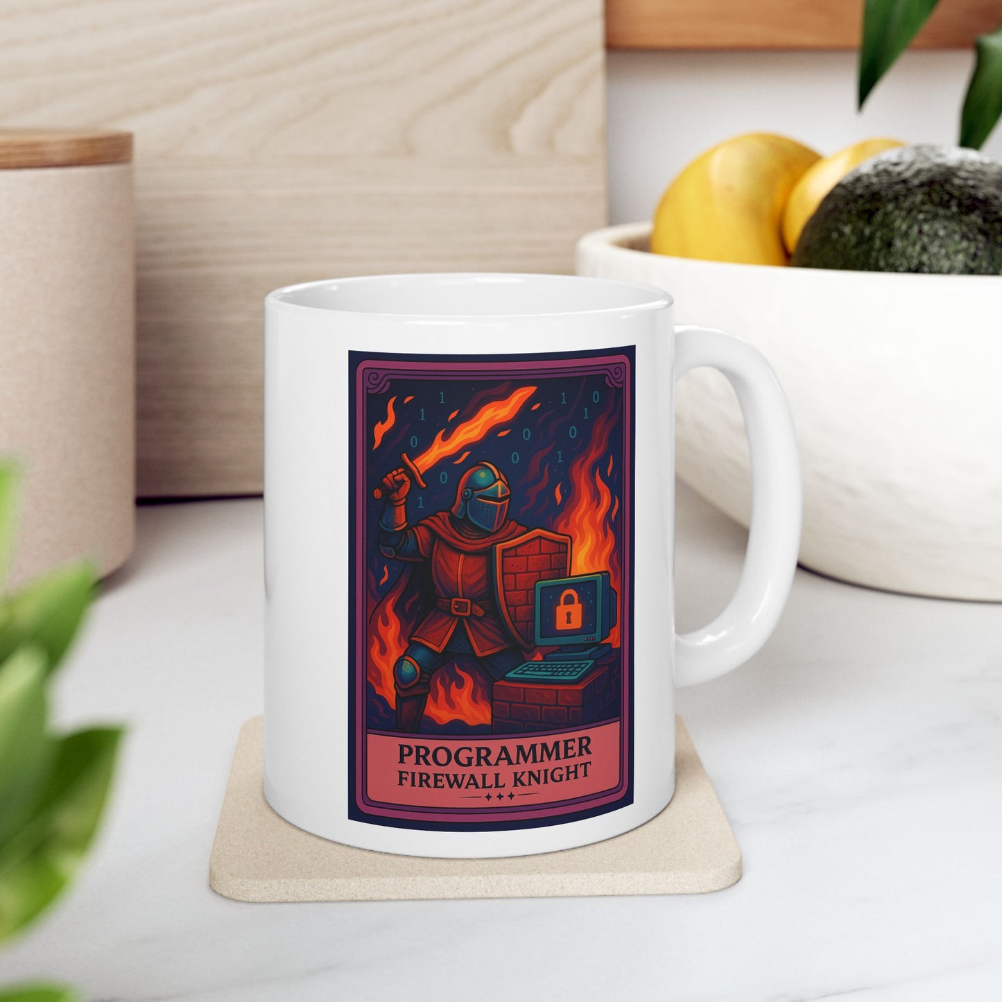 Funny Programmer Mug White - Firewall Knight Coffee Cup - Cybersecurity Gift for Him - Coding Mug for Developer - Geeky Tech Gift
