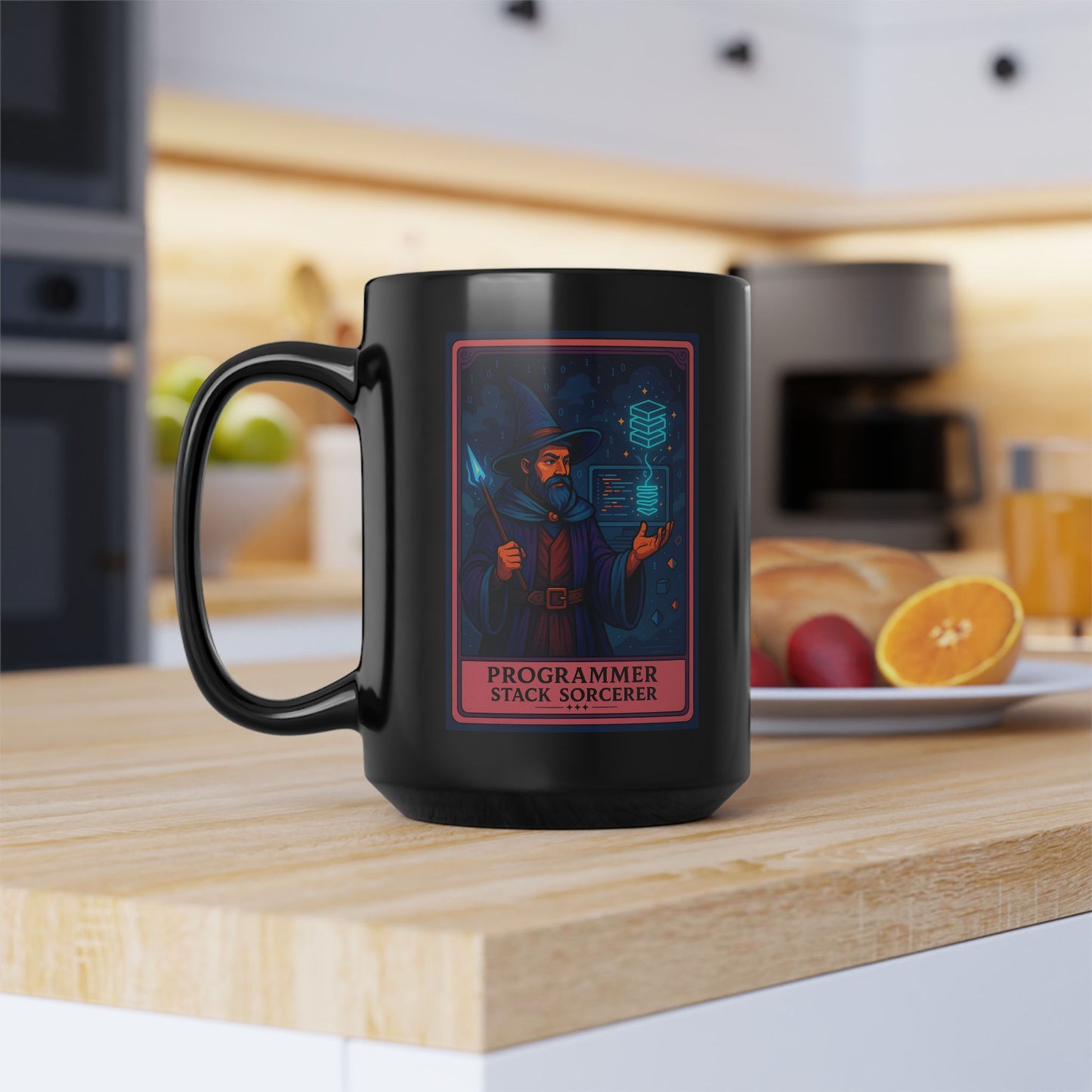 Programmer Gift Mug Black, Stack Sorcerer Coffee Cup - Funny Coding Gift for Him or Her - Developer Mug for Software Engineer