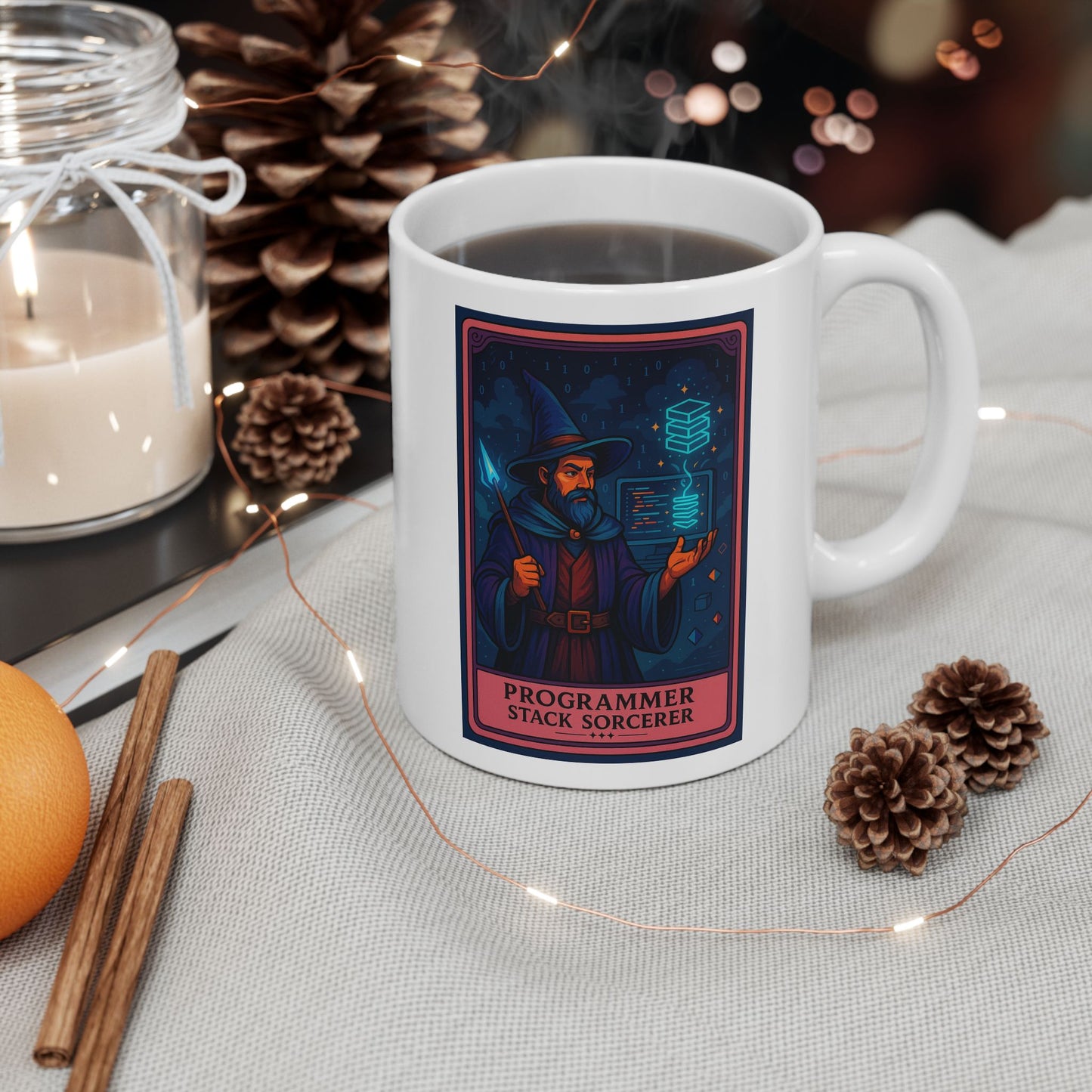 Programmer Gift Mug White, Stack Sorcerer Coffee Cup - Funny Coding Gift for Him or Her - Developer Mug for Software Engineer