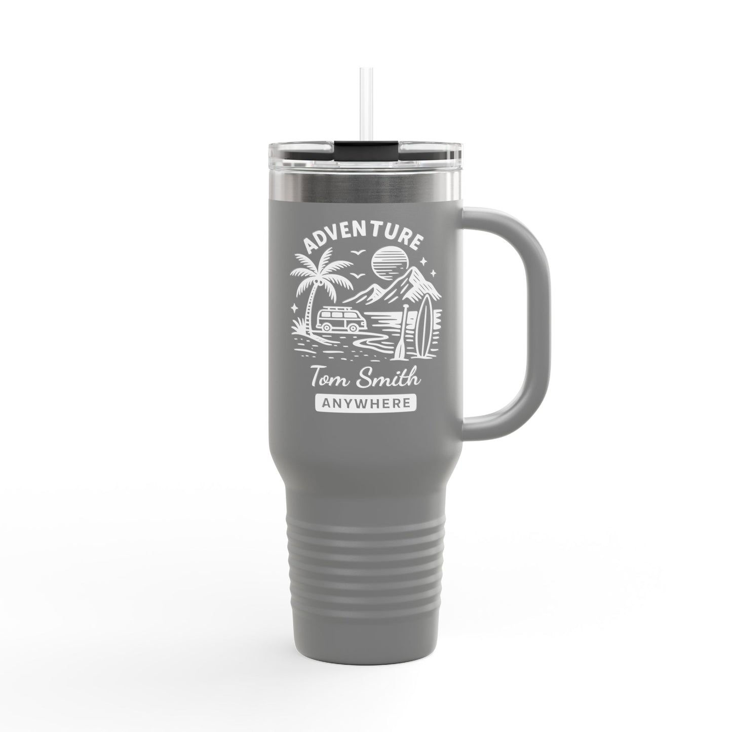Personalized 40oz Travel Tumbler with Straw - Insulated Stainless Steel Water Cup - Custom Name Adventure Mug Gift