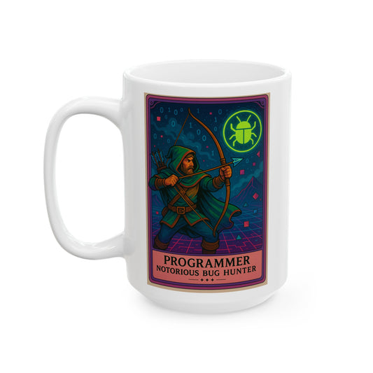 Funny Programmer Mug White - Notorious Bug Hunter Coffee Cup - Coding Gift for Developer - Software Engineer Mug - Geek Tech Gift for Him