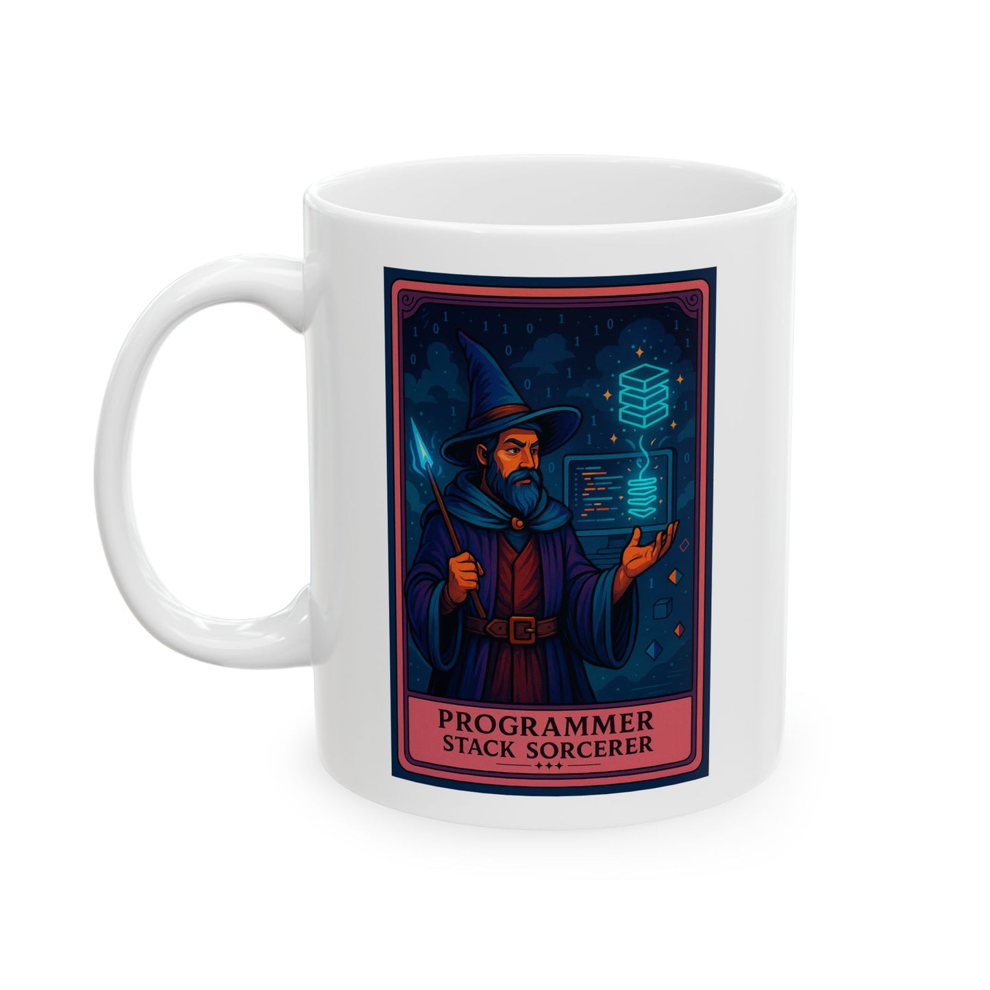 Programmer Gift Mug White, Stack Sorcerer Coffee Cup - Funny Coding Gift for Him or Her - Developer Mug for Software Engineer