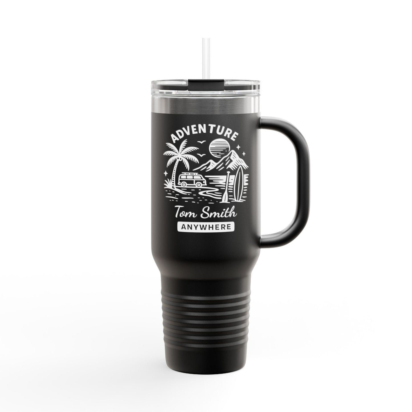 Personalized 40oz Travel Tumbler with Straw - Insulated Stainless Steel Water Cup - Custom Name Adventure Mug Gift