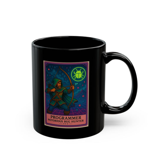 Funny Programmer Mug Black - Notorious Bug Hunter Coffee Cup - Coding Gift for Developer - Software Engineer Mug - Geek Tech Gift for Him