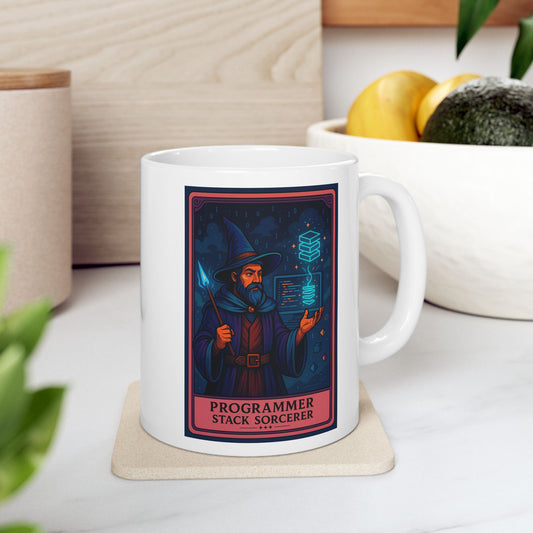 Programmer Gift Mug White, Stack Sorcerer Coffee Cup - Funny Coding Gift for Him or Her - Developer Mug for Software Engineer