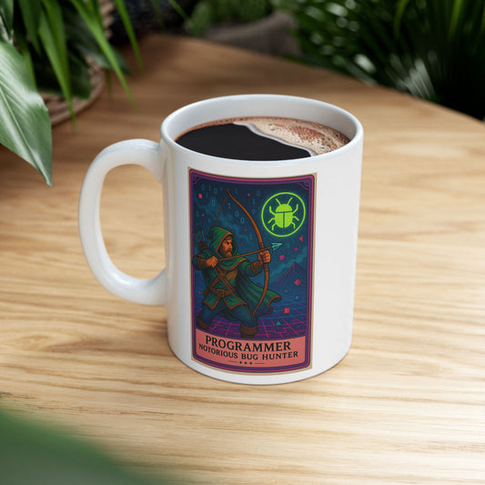 Funny Programmer Mug White - Notorious Bug Hunter Coffee Cup - Coding Gift for Developer - Software Engineer Mug - Geek Tech Gift for Him
