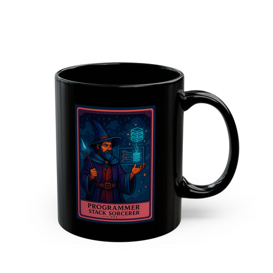 Programmer Gift Mug Black, Stack Sorcerer Coffee Cup - Funny Coding Gift for Him or Her - Developer Mug for Software Engineer